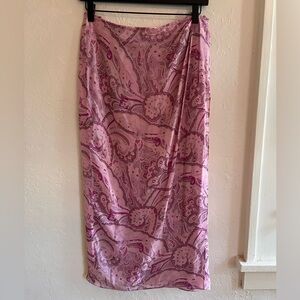 Oscar De La Renta - Pink Paisley Print Silk Midi Skirt